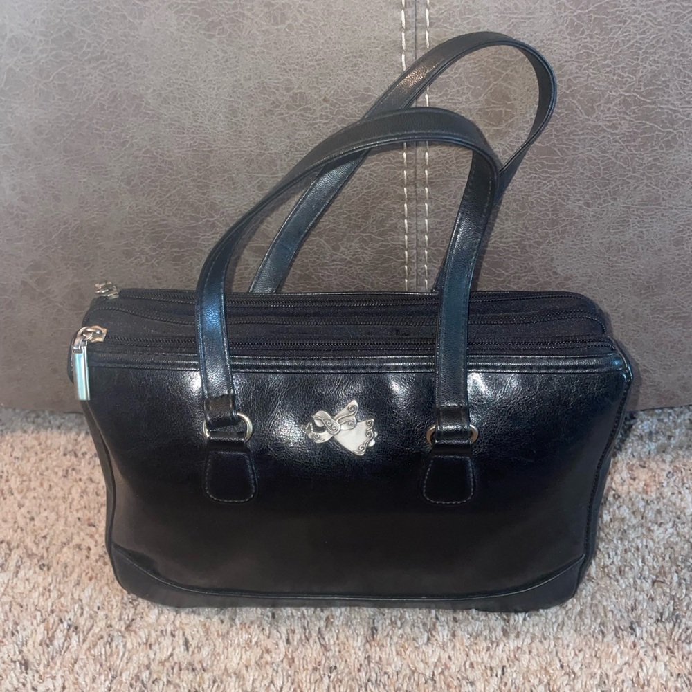Black Leather Bible Cover Tote Organizer Double Zip Angel Emblem Carrying Case